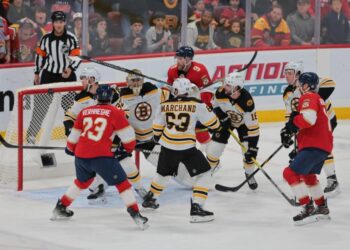 Sam Reinhart scores past Jeremy Swayman in a Jan. 11 Panthers and Bruins matchup.<p>Sam Navarro-Imagn Images</p>