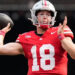 Aug 31, 2024; Columbus, OH, USA; Ohio State Buckeyes quarterback Will Howard (18) throws during the NCAA football game against the Akron Zips at Ohio Stadium. Ohio State won 52-6.. PHOTO USA TODAY SPORTS IMAGES