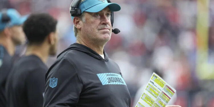 Sep 29, 2024; Houston, Texas, USA; Jacksonville Jaguars head coach Doug Pederson looks on during the fourth quarter against the Houston Texans at NRG Stadium. Mandatory Credit: Troy Taormina-Imagn Images