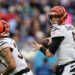 Cincinnati Bengals quarterback Joe Burrow (9) sets up to throw a pass during the first quarter at Nissan Stadium in Nashville, Tenn., Sunday, Dec. 15, 2024. PHOTO USA TODAY SPORTS IMAGES