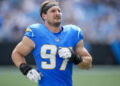 Sep 15, 2024; Charlotte, North Carolina, USA; Los Angeles Chargers linebacker Joey Bosa (97) during the first quarter against the Carolina Panthers at Bank of America Stadium. Mandatory Credit: Jim Dedmon-Imagn Images