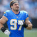 Sep 15, 2024; Charlotte, North Carolina, USA; Los Angeles Chargers linebacker Joey Bosa (97) during the first quarter against the Carolina Panthers at Bank of America Stadium. Mandatory Credit: Jim Dedmon-Imagn Images