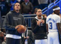 Dec 10, 2024; Milwaukee, Wisconsin, USA; Orlando Magic forward Paolo Banchero (5) looks on from the bench during game against the Milwaukee Bucks at Fiserv Forum. Mandatory Credit: Benny Sieu-Imagn Images