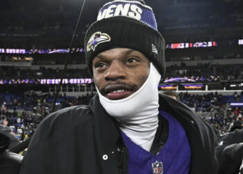 Jan 4, 2025; Baltimore, Maryland, USA; Baltimore Ravens quarterback Lamar Jackson (8) on the field after the game against the Cleveland Browns at M&T Bank Stadium. Mandatory Credit: Tommy Gilligan-Imagn Images