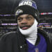 Jan 4, 2025; Baltimore, Maryland, USA; Baltimore Ravens quarterback Lamar Jackson (8) on the field after the game against the Cleveland Browns at M&T Bank Stadium. Mandatory Credit: Tommy Gilligan-Imagn Images