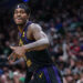 Feb 1, 2024; Boston, Massachusetts, USA; Los Angeles Lakers forward Jarred Vanderbilt (2) reacts after his three point basket against the Boston Celtics in the second quarter at TD Garden. Mandatory Credit: David Butler II-Imagn Images