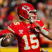 Kansas City Chiefs quarterback Patrick Mahomes (15) throws a pass during the first half against the Houston Texans at GEHA Field at Arrowhead Stadium. Mandatory Credit: Jay Biggerstaff-Imagn Images