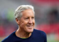 Jan 7, 2024; Glendale, Arizona, USA; Seattle Seahawks head coach Pete Carroll looks on prior to facing the Arizona Cardinals at State Farm Stadium. Mandatory Credit: Joe Camporeale-USA TODAY Sports