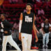 Jan 19, 2025; Miami, Florida, USA; San Antonio Spurs center Victor Wembanyama (1) warms up before the game against the Miami Heat at Kaseya Center. Mandatory Credit: Jim Rassol-Imagn Images