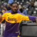 Nov 1, 2024; Toronto, Ontario, CAN; Los Angeles Lakers guard Bronny James (9) during warm-up before a game against the Toronto Raptors at Scotiabank Arena. Mandatory Credit: John E. Sokolowski-Imagn Images