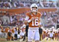 Dec 21, 2024; Austin, Texas, USA; Texas Longhorns quarterback Arch Manning (16) takes the field before the game between the Texas Longhorns and the Clemson Tigers in the CFP National Playoff First Round at Darrell K Royal-Texas Memorial Stadium. Mandatory Credit: Jerome Miron-Imagn Images