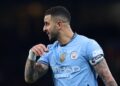 Kyle Walker plays as captain for Manchester City during the Premier League match against Manchester United.