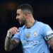 Kyle Walker plays as captain for Manchester City during the Premier League match against Manchester United.