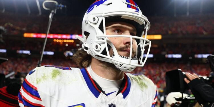 <span>Josh Allen walks off the field after another painful loss to the Chiefs. </span><span>Photograph: Mark J Rebilas/USA Today Sports</span>