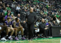 Dec 15, 2024; Eugene, Oregon, USA; Stephen F. Austin Lumberjacks head coach Kyle Keller watches his team during the first half against the Oregon Ducks at Matthew Knight Arena. Mandatory Credit: Craig Strobeck-Imagn Images