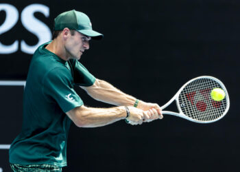 MELBOURNE, VIC - JANUARY 19: Tommy Paul of the United States of America in action during Round 4 of the 2025 Australian Open on January 19 2025, at Melbourne Park in Melbourne, Australia. (Photo by Jason Heidrich/Icon Sportswire via Getty Images)