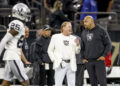 NEW  ORLEANS, LOUISIANA - DECEMBER 29: Mark Davis owner of the Las Vegas Raiders talks with head coach Antonio Pierce before a game against the New Orleans Saints at the Caesars Superdome on December 29, 2024 in New Orleans, Louisiana.  (Photo by Derick E. Hingle/Getty Images)