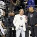 NEW  ORLEANS, LOUISIANA - DECEMBER 29: Mark Davis owner of the Las Vegas Raiders talks with head coach Antonio Pierce before a game against the New Orleans Saints at the Caesars Superdome on December 29, 2024 in New Orleans, Louisiana.  (Photo by Derick E. Hingle/Getty Images)