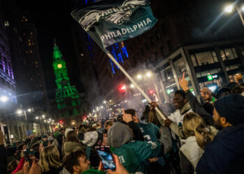 Following the Eagles' win over the Commanders to advance to Super Bowl LIX, thousands of fans flooded the streets to celebrate. (Photo by Thomas Hengge/Anadolu via Getty Images)