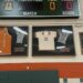 The jersey display at Riverside Poly High School honoring Reggie Miller and sister Cheryl Miller.