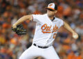 BALTIMORE, MD - AUGUST 19: Brian Matusz #17 of the Baltimore Orioles pitches against the New York Mets at Oriole Park at Camden Yards on August 19, 2015 in Baltimore, Maryland.  (Photo by G Fiume/Getty Images)