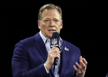 NFL Commissioner Roger Goodell during a news conference ahead of the Super Bowl 57.