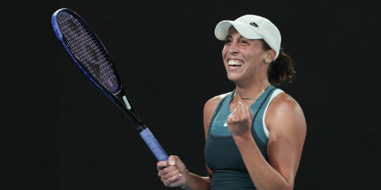 USA's Madison Keys celebrates match point against Poland's Iga Swiatek during their women's singles semi-final match on day twelve of the Australian Open tennis tournament in Melbourne on January 24, 2025. (Photo by DAVID GRAY / AFP) / -- IMAGE RESTRICTED TO EDITORIAL USE - STRICTLY NO COMMERCIAL USE -- (Photo by DAVID GRAY/AFP via Getty Images)