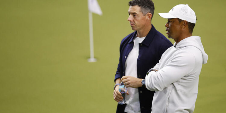 Rory McIlroy and Tiger Woods are ready to do battle in TGL. (Mike Ehrmann/TGL/TGL Golf via Getty Images)