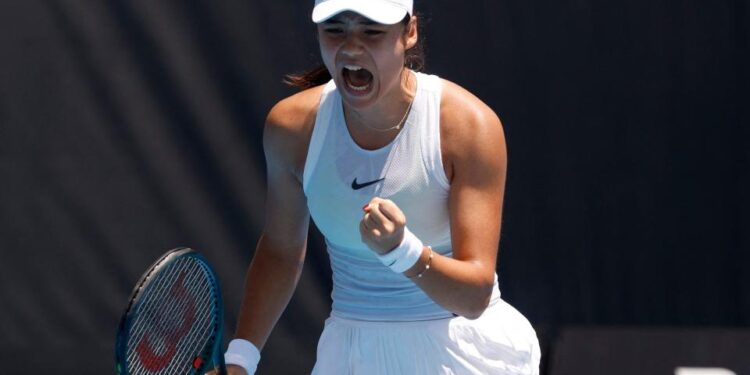 Emma Raducanu celebrates beating Ekaterina Alexandrova