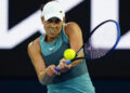 MELBOURNE, AUSTRALIA - JANUARY 25: Madison Keys of the United States in action against Aryna Sabalenka in the Women's Singles Final during day 14 of the 2025 Australian Open at Melbourne Park on January 25, 2025 in Melbourne, Australia. (Photo by Fred Lee/Getty Images)