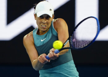 MELBOURNE, AUSTRALIA - JANUARY 25: Madison Keys of the United States in action against Aryna Sabalenka in the Women's Singles Final during day 14 of the 2025 Australian Open at Melbourne Park on January 25, 2025 in Melbourne, Australia. (Photo by Fred Lee/Getty Images)