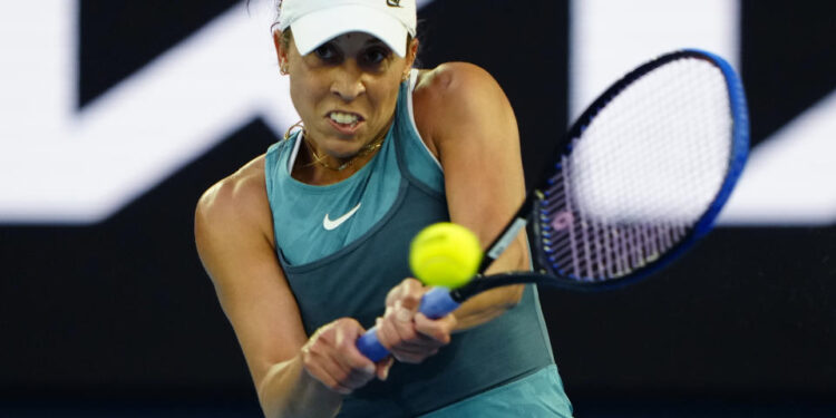 MELBOURNE, AUSTRALIA - JANUARY 25: Madison Keys of the United States in action against Aryna Sabalenka in the Women's Singles Final during day 14 of the 2025 Australian Open at Melbourne Park on January 25, 2025 in Melbourne, Australia. (Photo by Fred Lee/Getty Images)