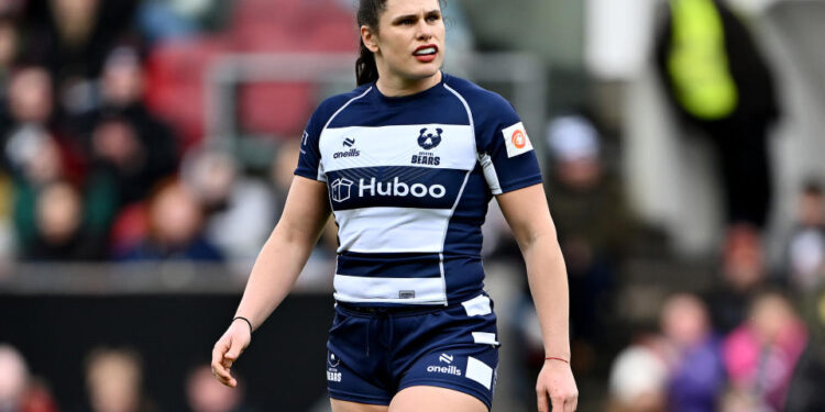 BRISTOL, ENGLAND - JANUARY 05: Ilona Maher of Bristol Bears looks on, after coming on as a replacement to make her Bristol Bears debut, during the Allianz Premiership Women's Rugby match between Bristol Bears and Gloucester-Hartpury at Ashton Gate on January 05, 2025 in Bristol, England. (Photo by Dan Mullan/Getty Images)