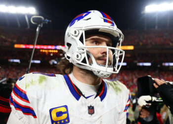 A lot went wrong for Josh Allen and the Bills at the end of Sunday's AFC championship game loss to the Chiefs. (Mark J. Rebilas-Imagn Images)