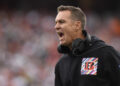 CINCINNATI, OH - OCTOBER 15: Cincinnati Bengals Defensive Coordinator Lou Anarumo reacts after an interception during the NFL game between the Seattle Seahawks and the Cincinnati Bengals on October 15, 2023, at Paycor Stadium in Cincinnati, Ohio. (Photo by Michael Allio/Icon Sportswire via Getty Images)