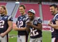 Asante Samuel, Tom Brady and other Patriots players at a media day