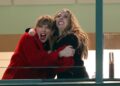 Taylor Swift and Brittany Mahomes hug at a football game