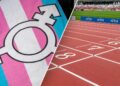 Trans flag and track and field split image