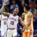 GAINESVILLE, FLORIDA - JANUARY 07: Alijah Martin #15 of the Florida Gators reacts after making a shot during the first half of a game against the Tennessee Volunteers at Stephen C. O'Connell Center on January 07, 2025 in Gainesville, Florida. (Photo by James Gilbert/Getty Images)