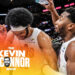 Cleveland Cavaliers players Jarett Allen and Donovan Mitchell celebrate after their team's Wednesday night victory against the Oklahoma City Thunder. (AP Photo/Sue Ogrocki)