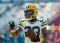 JACKSONVILLE, FL - OCTOBER 27: Green Bay Packers cornerback Jaire Alexander (23) warms up before a NFL football game between the Green Bay Packers and the Jacksonville Jaguars on October 27th, 2024 at EverBank Stadium in Jacksonville, FL. (Photo by Chris Leduc/Icon Sportswire via Getty Images)