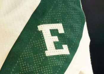 YPSILANTI, MI - DECEMBER 18:  The Eastern Michigan Eagles logo on a pair of shorts during a college basketball game against the Detroit Mercy Titans at the George Gervin GameAbove Center on December 18, 2022 in Ypsilanti, Michigan.  (Photo by Mitchell Layton/Getty Images)