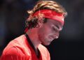 Stefanos Tsitsipas reacts to a missed point