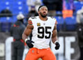 Myles Garrett, the reigning NFL Defensive Player of the Year, has two years remaining on a five-year, $125 million extension he signed in 2020. (Photo by G Fiume/Getty Images)