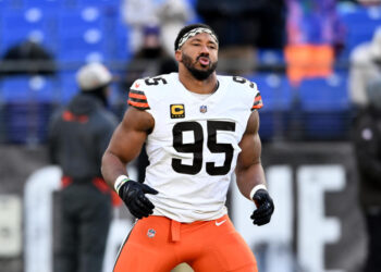 Myles Garrett, the reigning NFL Defensive Player of the Year, has two years remaining on a five-year, $125 million extension he signed in 2020. (Photo by G Fiume/Getty Images)