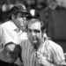 A drunken fan is helped off the field after suffering a minor injury during a game between the Texas Rangers and Cleveland Indians on June 4, 1974, at Cleveland Municipal Stadium.