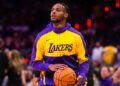 Bronny James warms up before a Lakers game