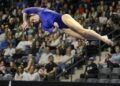 Oceanside, CA - January 04: UCLA gymnast Brooklyn Moors performs during the floor exercise.