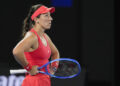 Jessica Pegula of the U.S. reacts after losing a point to Olga Danilovic of Serbia during their third round match at the Australian Open tennis championship in Melbourne, Australia, Friday, Jan. 17, 2025. (AP Photo/Asanka Brendon Ratnayake)