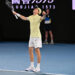 Italy's Jannik Sinner celebrates his victory against Germany's Alexander Zverev during their men's singles final match on day fifteen of the Australian Open tennis tournament in Melbourne on January 26, 2025. (Photo by WILLIAM WEST / AFP) / -- IMAGE RESTRICTED TO EDITORIAL USE - STRICTLY NO COMMERCIAL USE -- (Photo by WILLIAM WEST/AFP via Getty Images)